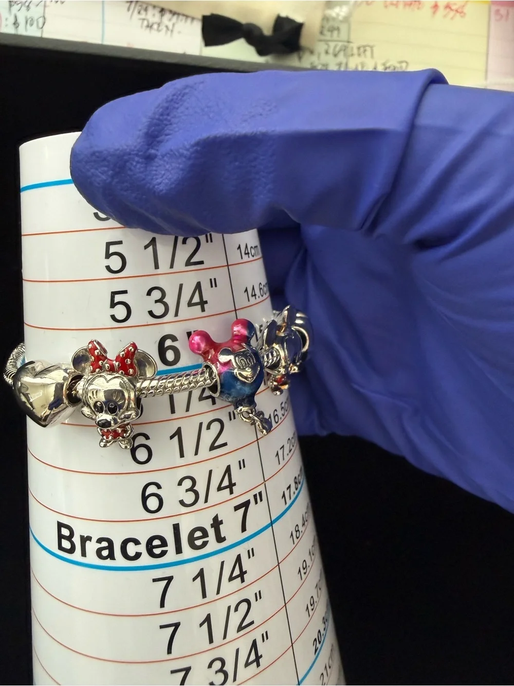 Pandora Disney Mickey Minnie Charm Bracelet Hearts Safety Chain 6.25”